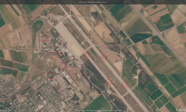 صور أقمار صناعية تتظهر أضرارا في مطار ديزفول (سينتنال-2)